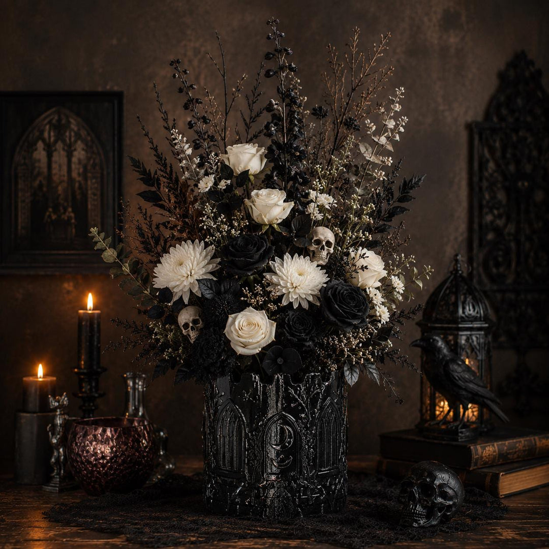 Gothic Black Spiderweb Wing Bat Moon Candle Holder, Halloween Decor, Flameless Display, Spooky Table Centerpiece