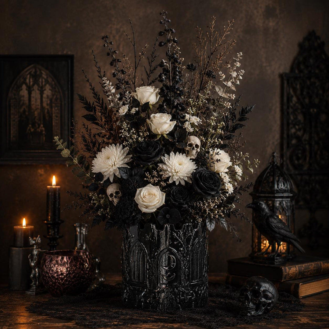 Gothic Cathedral Moon Planter, Black Crescent Moon Planter Vase, Gothic Floral Container, Witchy Home Decor, Halloween Centerpiece