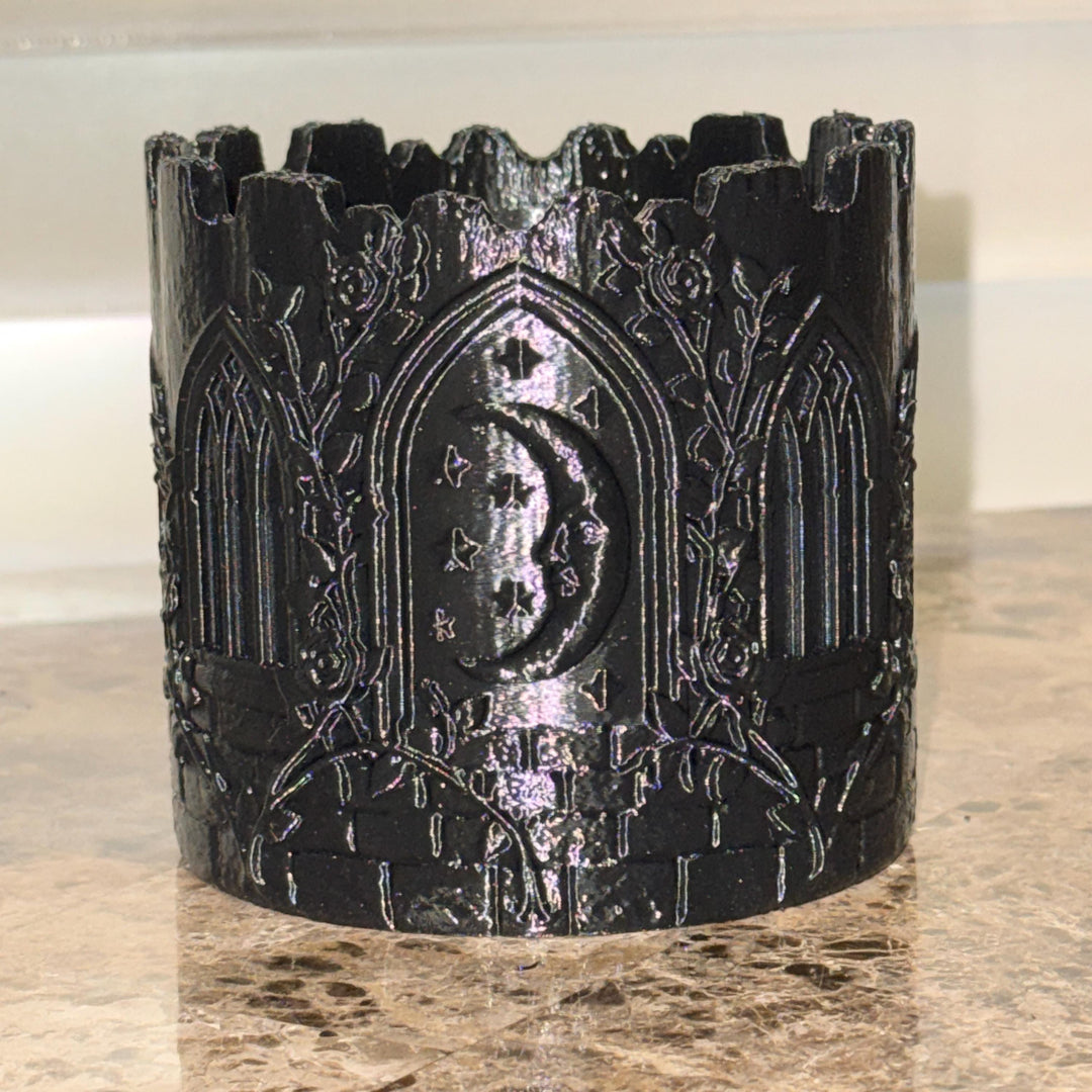 Gothic Cathedral Moon Planter, Black Crescent Moon Planter Vase, Gothic Floral Container, Witchy Home Decor, Halloween Centerpiece