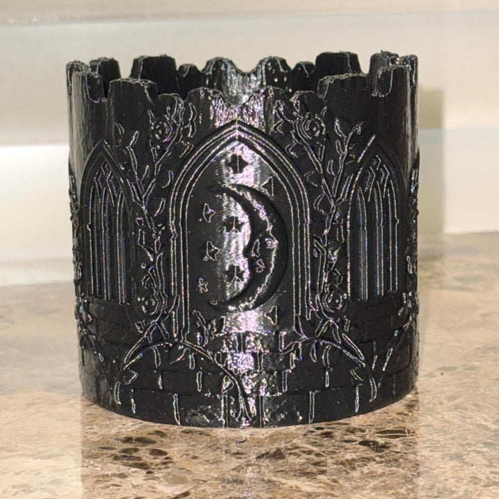 Gothic Cathedral Moon Planter, Black Crescent Moon Planter Vase, Gothic Floral Container, Witchy Home Decor, Halloween Centerpiece