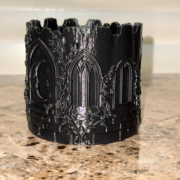 Gothic Cathedral Moon Planter, Black Crescent Moon Planter Vase, Gothic Floral Container, Witchy Home Decor, Halloween Centerpiece