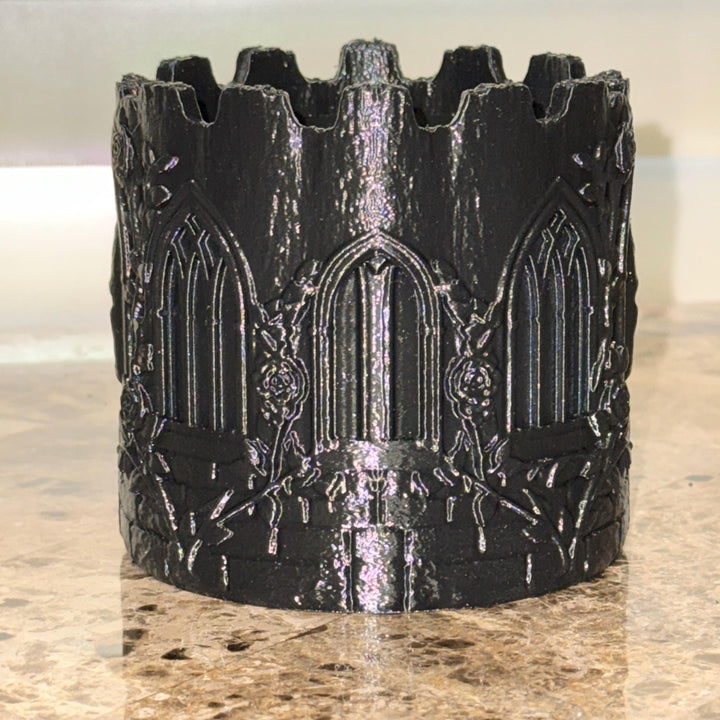 Gothic Cathedral Moon Planter, Black Crescent Moon Planter Vase, Gothic Floral Container, Witchy Home Decor, Halloween Centerpiece