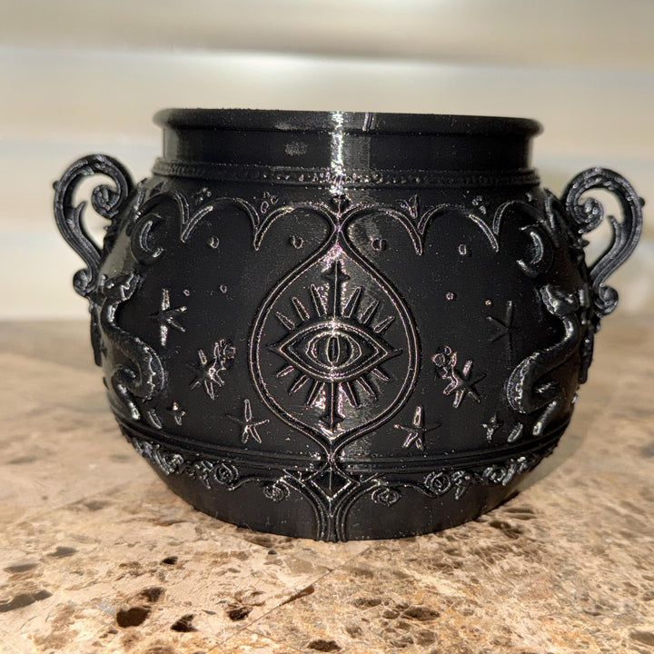 Gothic Cauldron Planter, Black Witchy Vase, All Seeing Eye Decor, Halloween Centerpiece, Occult Altar Bowl, Dark Home Accent