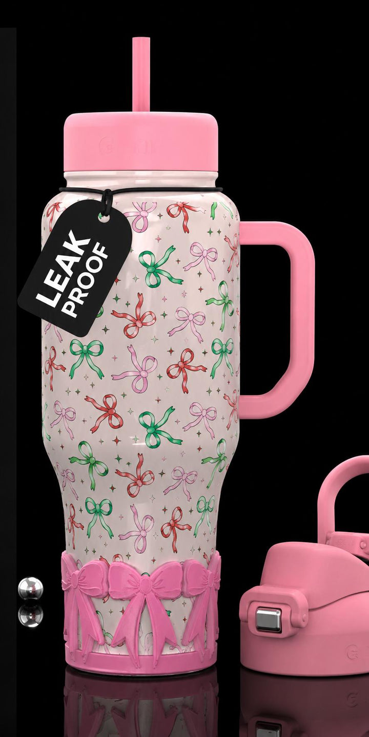 Pink Ribbon Bow Tumbler Boot, Protective Sleeve, Princess Bow, Fit's Stanley, Coldest and HydroJug, Tumbler Accessories, HOT SELLER