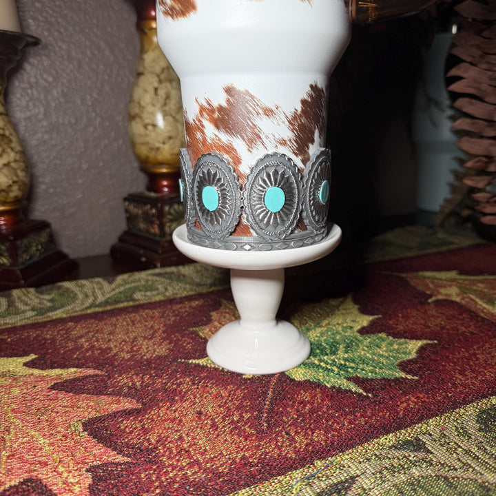 Concho Turquoise Medallion Tumbler Boot, Silver and Teal, Drink Sleeve Fit's Stanley, Coldest and HydroJug, Protective Boot