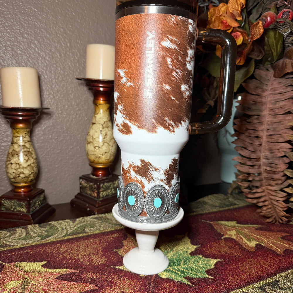 Concho Turquoise Medallion Tumbler Boot, Silver and Teal, Drink Sleeve Fit's Stanley, Coldest and HydroJug, Protective Boot