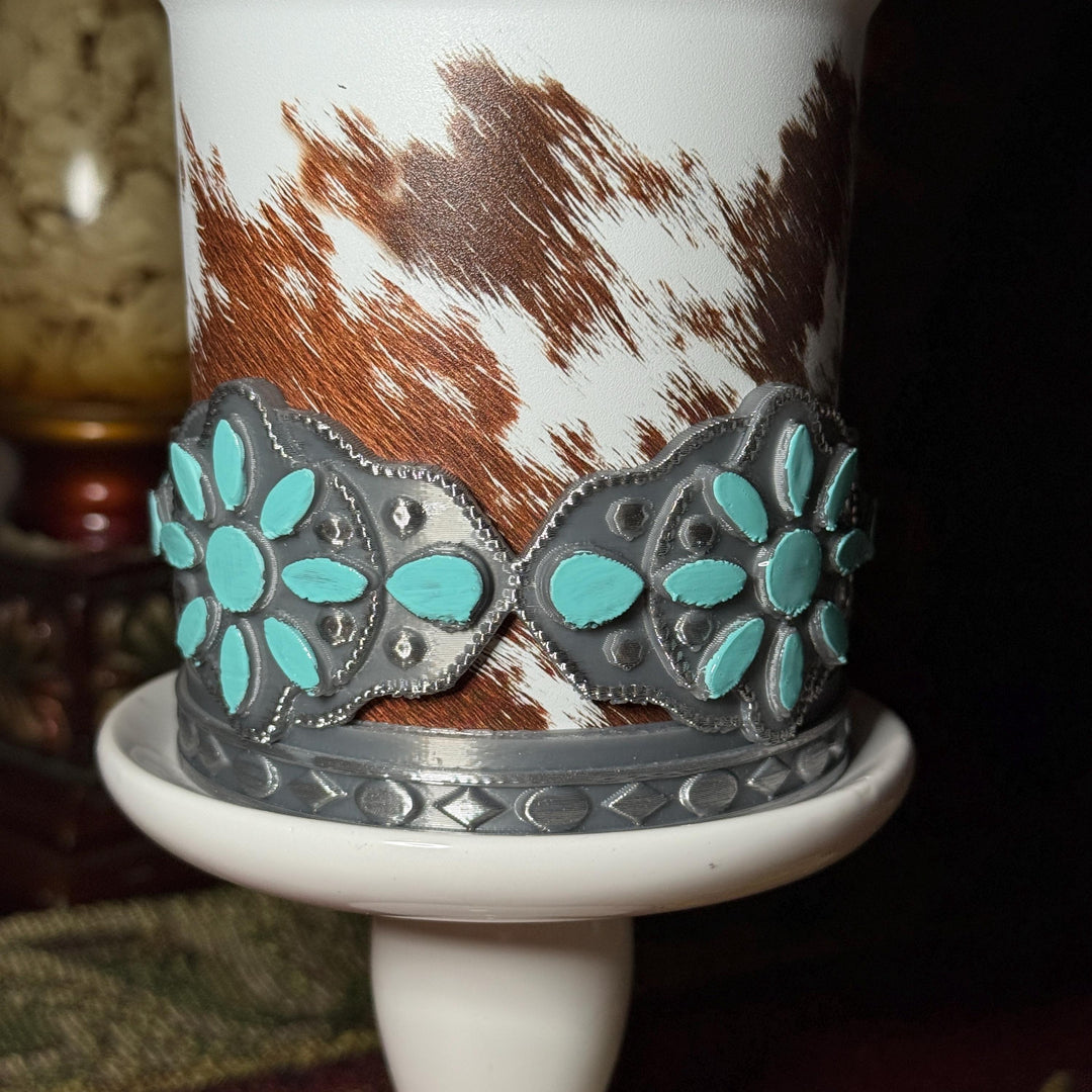 Concho Turquoise Tumbler Boot, Silver and Teal, Drink Sleeve Fit's Stanley, Coldest and HydroJug, Protective Boot