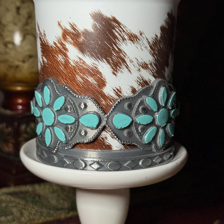 Concho Turquoise Tumbler Boot, Silver and Teal, Drink Sleeve Fit's Stanley, Coldest and HydroJug, Protective Boot