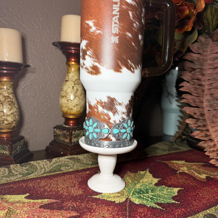 Concho Turquoise Tumbler Boot, Silver and Teal, Drink Sleeve Fit's Stanley, Coldest and HydroJug, Protective Boot