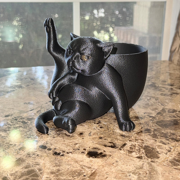 Annoyed Yoga Cat Planter, Funny Cat Succulent Pot, Gothic Black Cat Plant Holder, Quirky Cat Lover Gift, Desk Decor, 3D Printed Planter