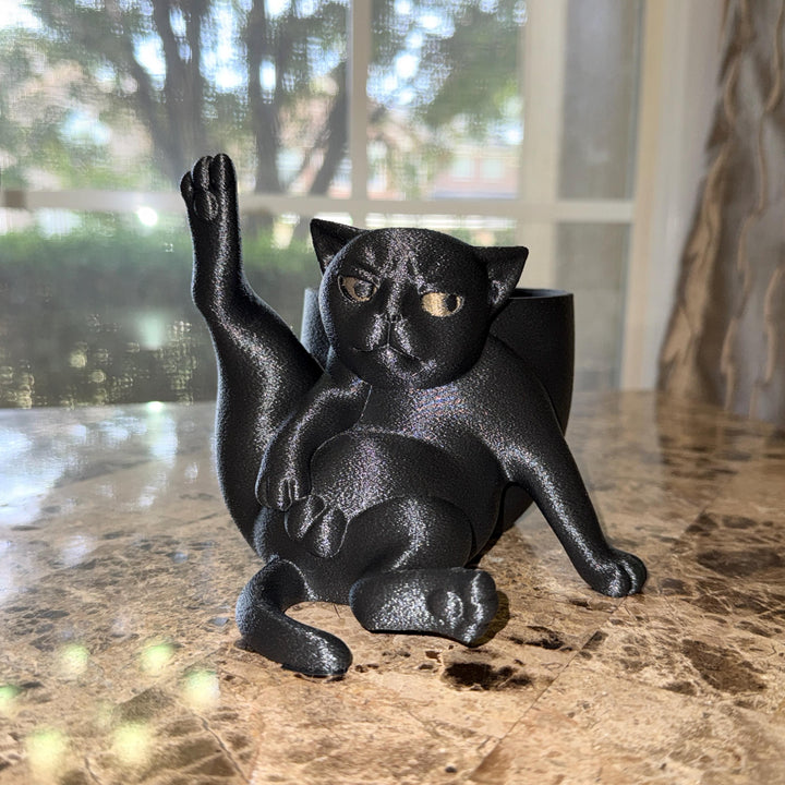Annoyed Yoga Cat Planter, Funny Cat Succulent Pot, Gothic Black Cat Plant Holder, Quirky Cat Lover Gift, Desk Decor, 3D Printed Planter