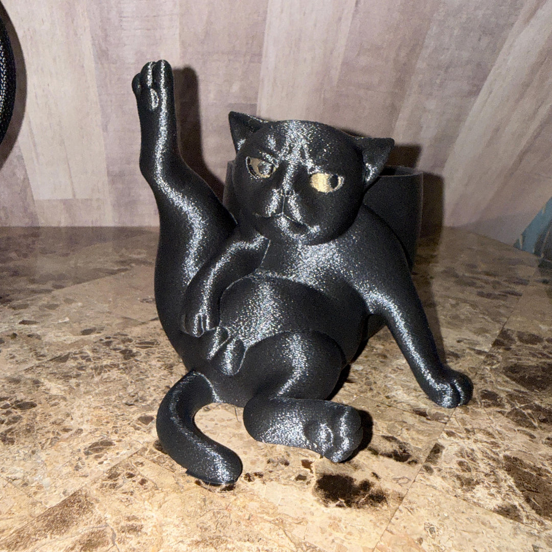 Annoyed Yoga Cat Planter, Funny Cat Succulent Pot, Gothic Black Cat Plant Holder, Quirky Cat Lover Gift, Desk Decor, 3D Printed Planter
