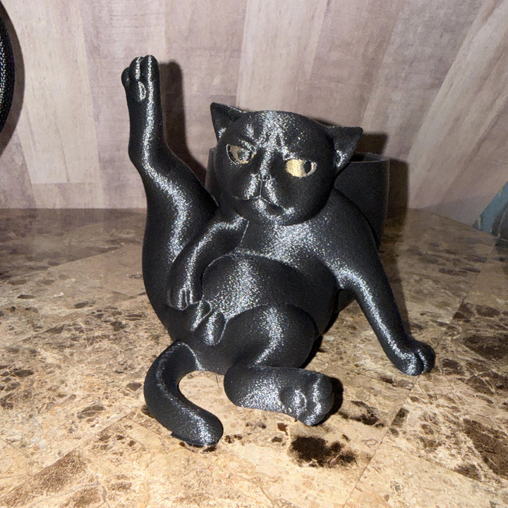 Annoyed Yoga Cat Planter, Funny Cat Succulent Pot, Gothic Black Cat Plant Holder, Quirky Cat Lover Gift, Desk Decor, 3D Printed Planter