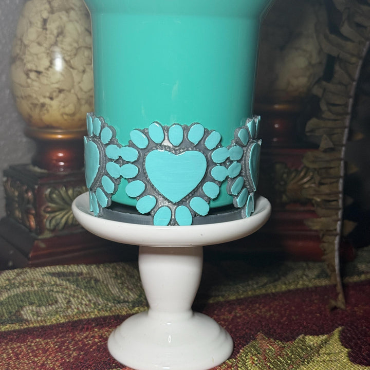 Heart Concho Turquoise Tumbler Boot, straw topper, lid topper, handle charm Stanley, Drink Sleeve Protective Boot, Unique jewelry