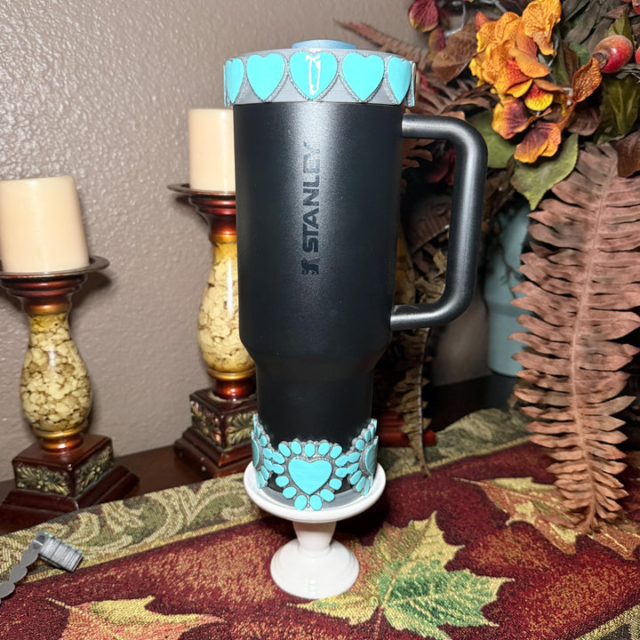 Heart Concho Turquoise Tumbler Boot, straw topper, lid topper, handle charm Stanley, Drink Sleeve Protective Boot, Unique jewelry