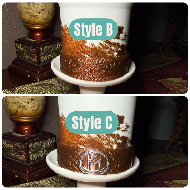 Tooled Leather and Branded Tumbler Boot, Concho Turquoise, Country Gold Horse Rodeo Cup Sleeve, fits Stanley, Coldest and HydroJug Tumblers