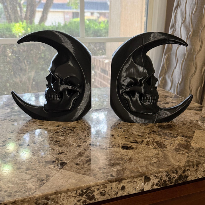 Gothic Skull Moon Bookends, Crescent Moon Book Holder Set, Dark Academia Bookshelf Decor, Gothic Home Library, Witchy Bookends, Halloween