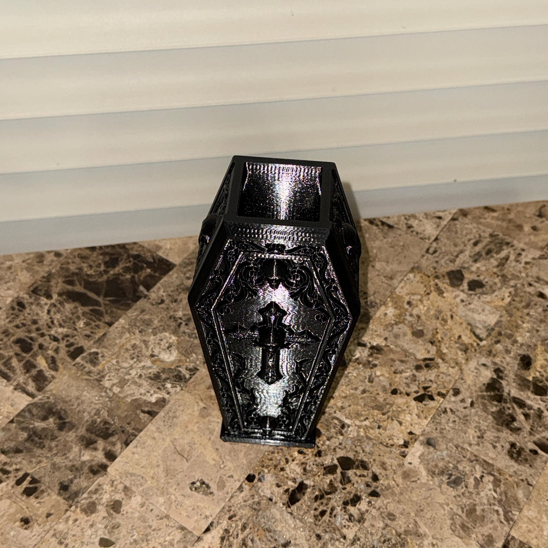 Gothic Coffin Vase | 3D Printed Halloween Floral Vase | Black Coffin Decor | Dark Academia | Gothic Home Decor | Spooky Centerpiece