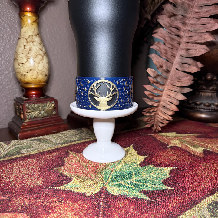 Deer Moon Tumbler Boot, Fathers Day, fits Stanley, Hydrojug, Coldest Tumblers and others, Unique Hunting Gift, navy gold matching colors