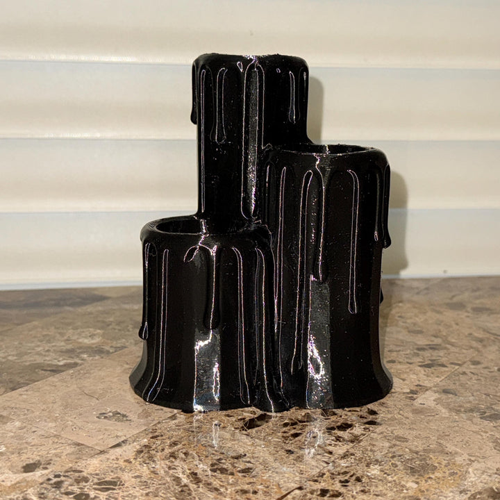 Gothic Black Triple Candlestick Holder, Halloween Dripping Wax Decor, Flameless Display, Spooky Table Centerpiece, Tea lights Included