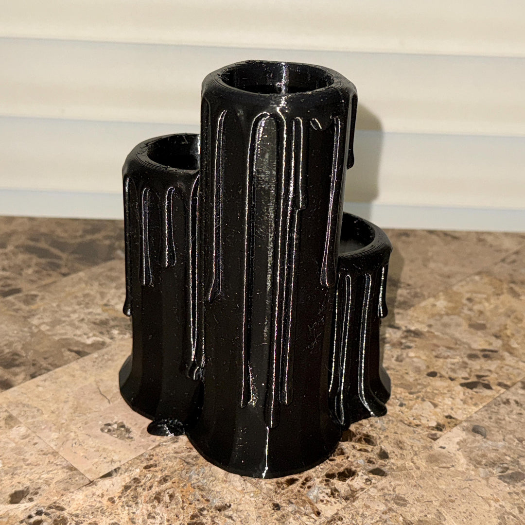 Gothic Black Triple Candlestick Holder, Halloween Dripping Wax Decor, Flameless Display, Spooky Table Centerpiece, Tea lights Included