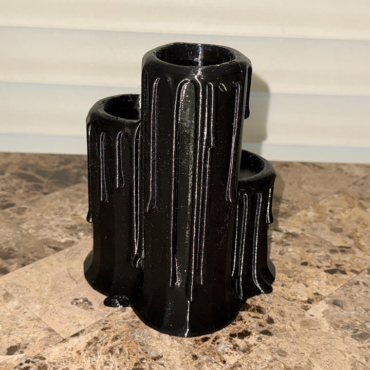 Gothic Black Triple Candlestick Holder, Halloween Dripping Wax Decor, Flameless Display, Spooky Table Centerpiece, Tea lights Included