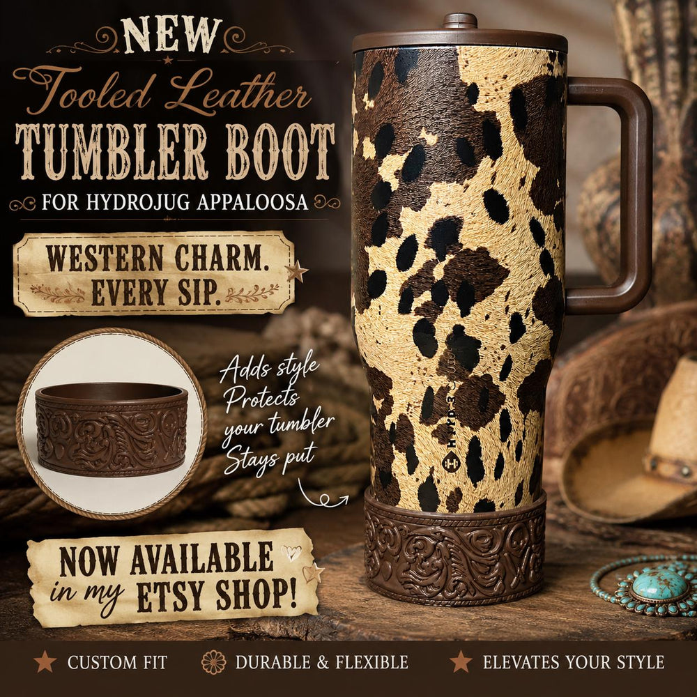 Appoloosa Tooled Leather Tumbler Boot, fits HydroJug, Stanley, and Coldest Tumblers