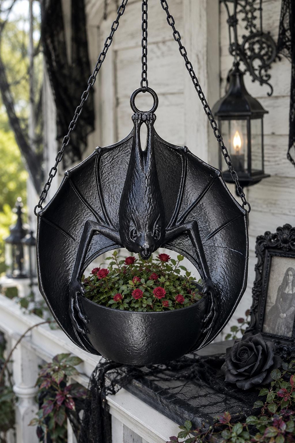 Hanging Bat Planter, Gothic Halloween 3D Printed Bat Flower Pot, Indoor & Outdoor Plant Hanger, Spooky Home Decor, Creepy Dark Aesthetic