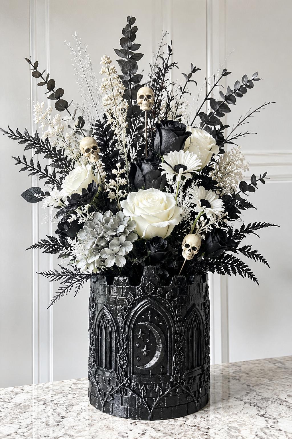 Gothic Black Spiderweb Wing Bat Moon Candle Holder, Halloween Decor, Flameless Display, Spooky Table Centerpiece