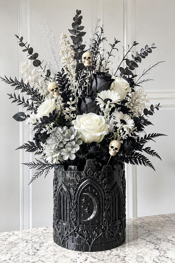 Gothic Black Spiderweb Wing Bat Moon Candle Holder, Halloween Decor, Flameless Display, Spooky Table Centerpiece