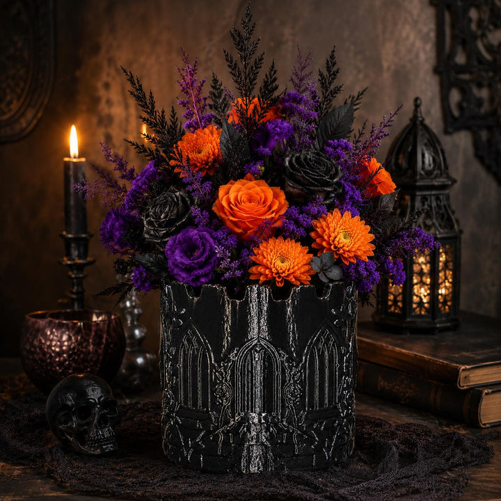Gothic Cathedral Moon Planter, Black Crescent Moon Planter Vase, Gothic Floral Container, Witchy Home Decor, Halloween Centerpiece