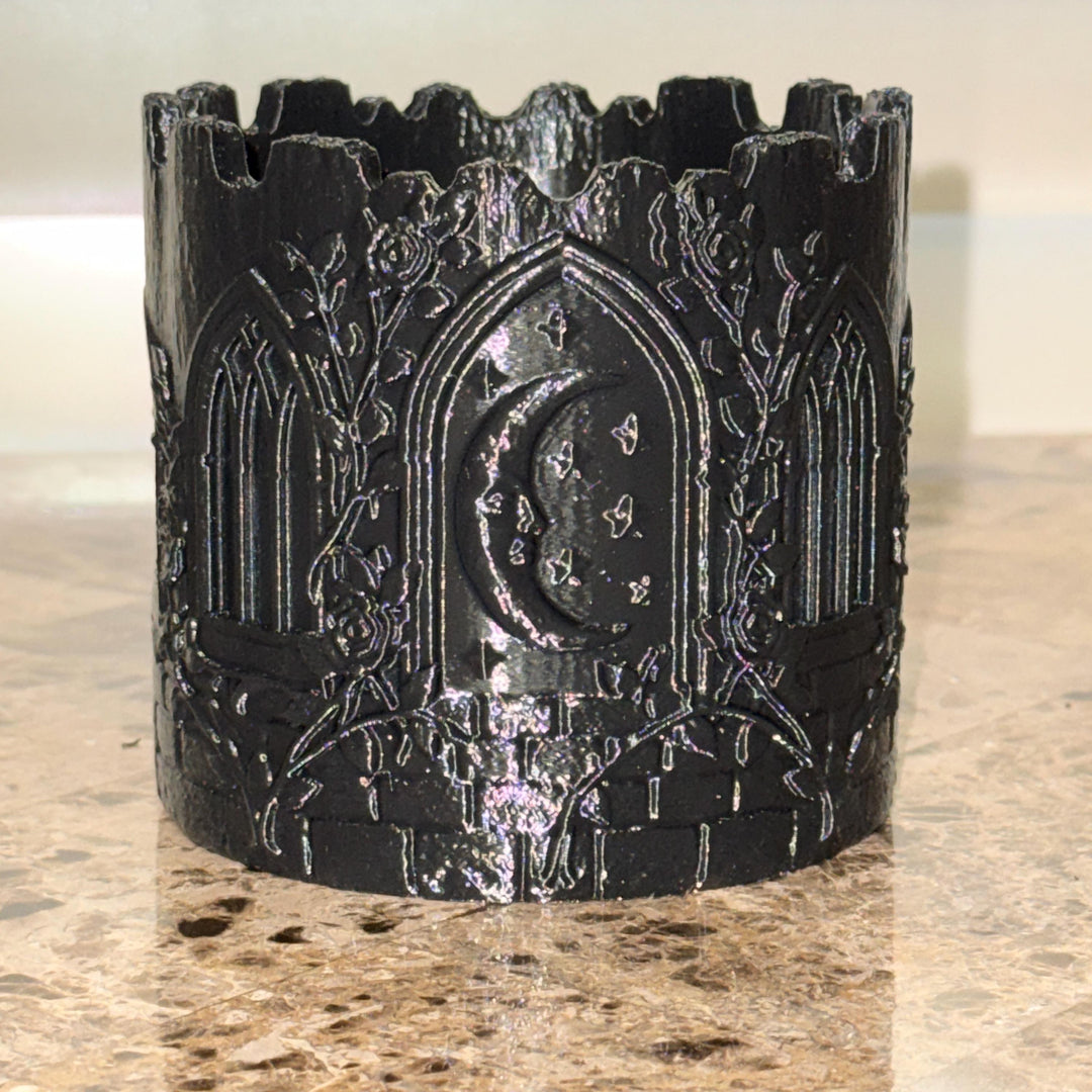 Gothic Cathedral Moon Planter, Black Crescent Moon Planter Vase, Gothic Floral Container, Witchy Home Decor, Halloween Centerpiece