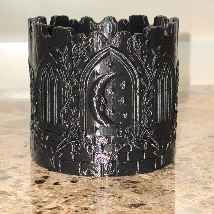 Gothic Cathedral Moon Planter, Black Crescent Moon Planter Vase, Gothic Floral Container, Witchy Home Decor, Halloween Centerpiece