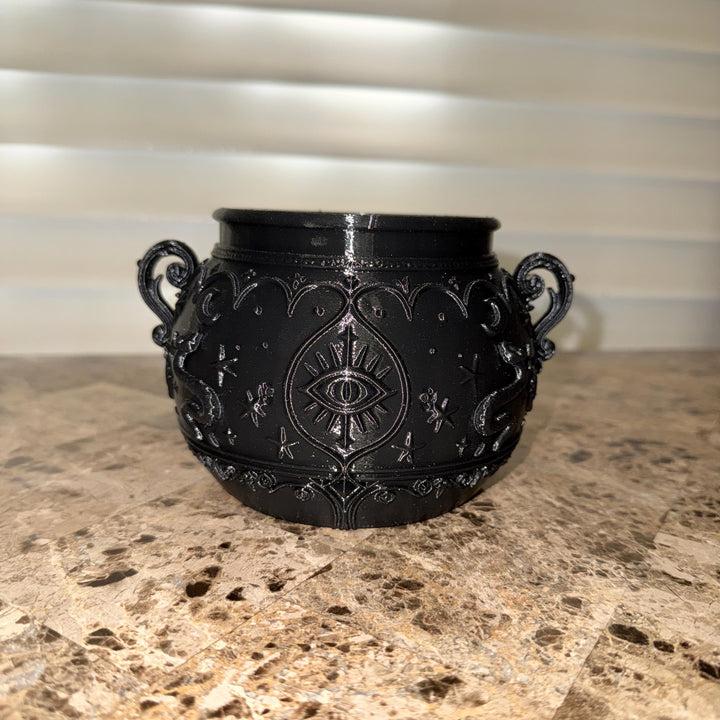 Gothic Cauldron Planter, Black Witchy Vase, All Seeing Eye Decor, Halloween Centerpiece, Occult Altar Bowl, Dark Home Accent