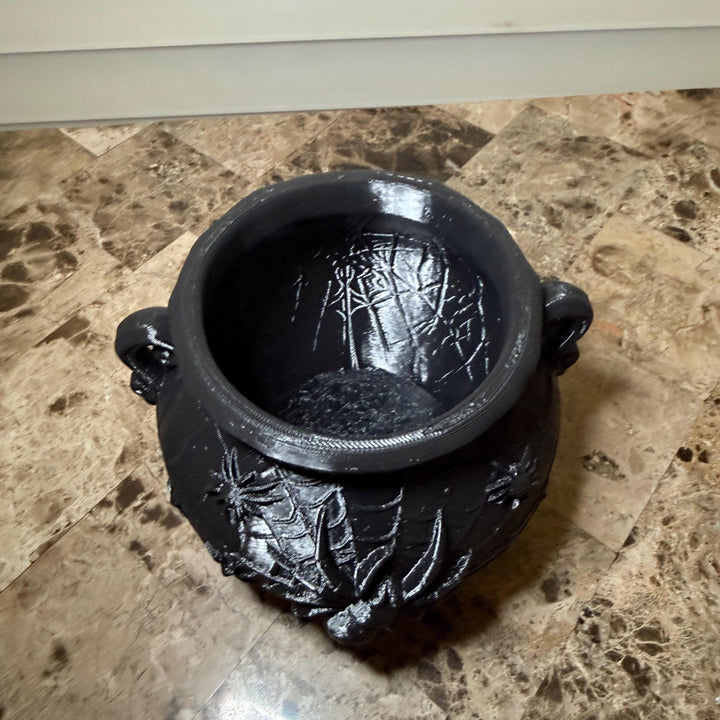 Gothic Spider Web Cauldron, Halloween Cauldron Decor, Black Spider Bowl, Witchy Home Accent, Spooky Gothic Centerpiece