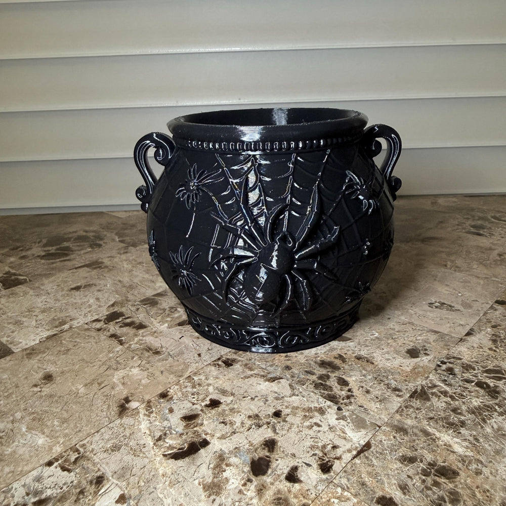 Gothic Spider Web Cauldron, Halloween Cauldron Decor, Black Spider Bowl, Witchy Home Accent, Spooky Gothic Centerpiece