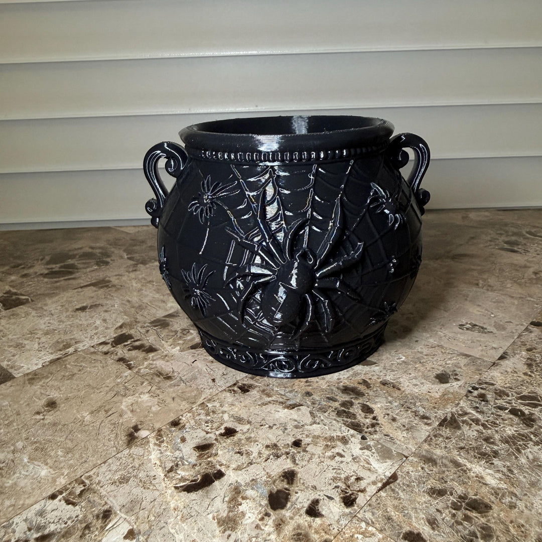 Gothic Spider Web Cauldron, Halloween Cauldron Decor, Black Spider Bowl, Witchy Home Accent, Spooky Gothic Centerpiece