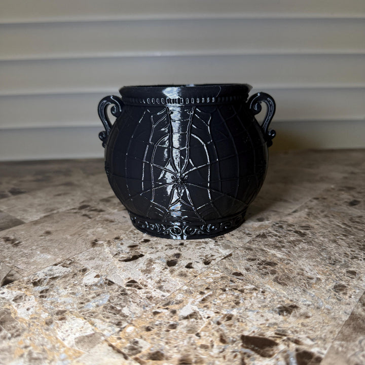 Gothic Spider Web Cauldron, Halloween Cauldron Decor, Black Spider Bowl, Witchy Home Accent, Spooky Gothic Centerpiece