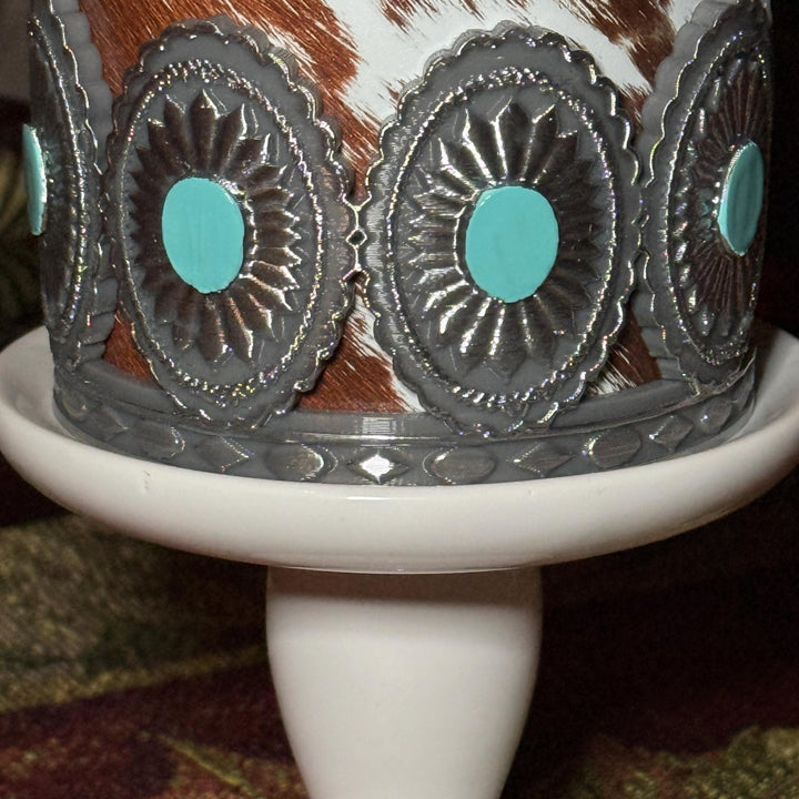 Concho Turquoise Medallion Tumbler Boot, Silver and Teal, Drink Sleeve Fit's Stanley, Coldest and HydroJug, Protective Boot