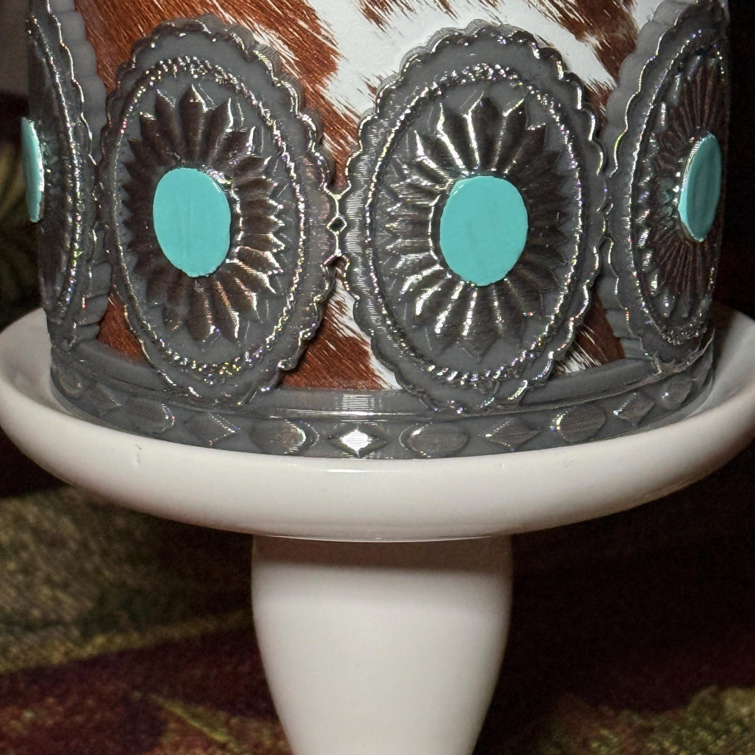 Concho Turquoise Medallion Tumbler Boot, Silver and Teal, Drink Sleeve Fit's Stanley, Coldest and HydroJug, Protective Boot