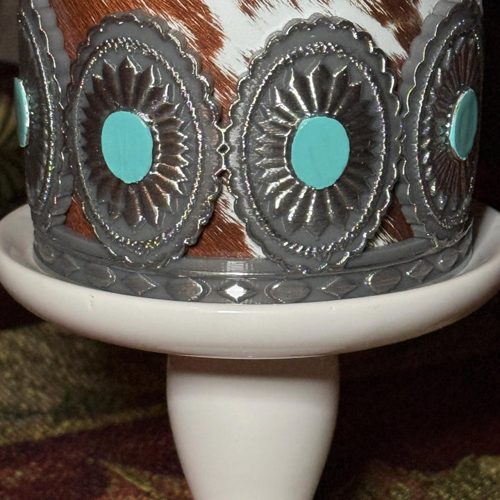 Concho Turquoise Medallion Tumbler Boot, Silver and Teal, Drink Sleeve Fit's Stanley, Coldest and HydroJug, Protective Boot