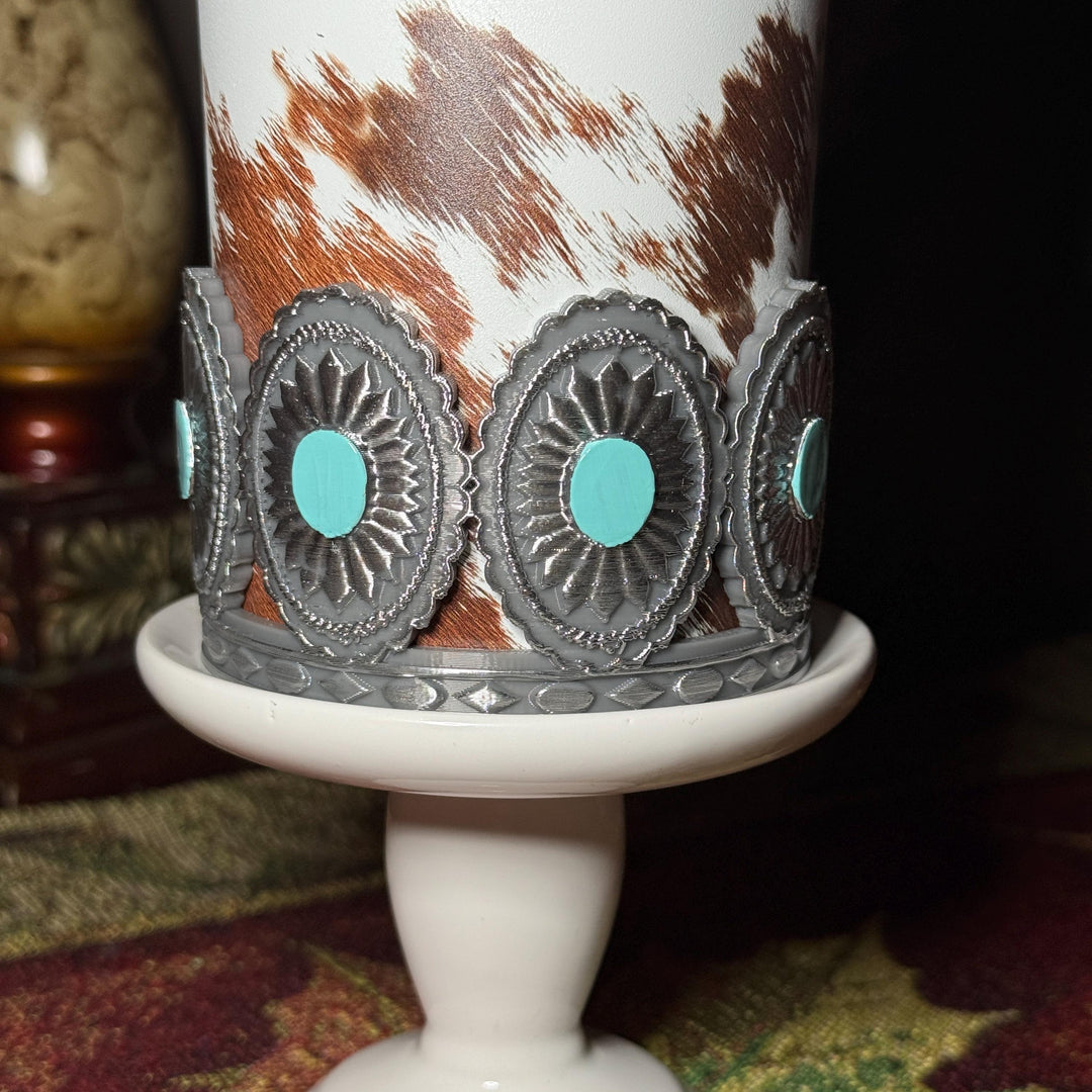 Concho Turquoise Medallion Tumbler Boot, Silver and Teal, Drink Sleeve Fit's Stanley, Coldest and HydroJug, Protective Boot