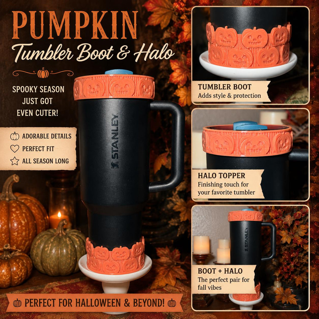 Fall Harvest Pumpkin Tumbler Boot, Orange color-changing Halloween Tumbler Sleeve, Festive Tumbler Accessories for 30 and 40 oz Tumblers