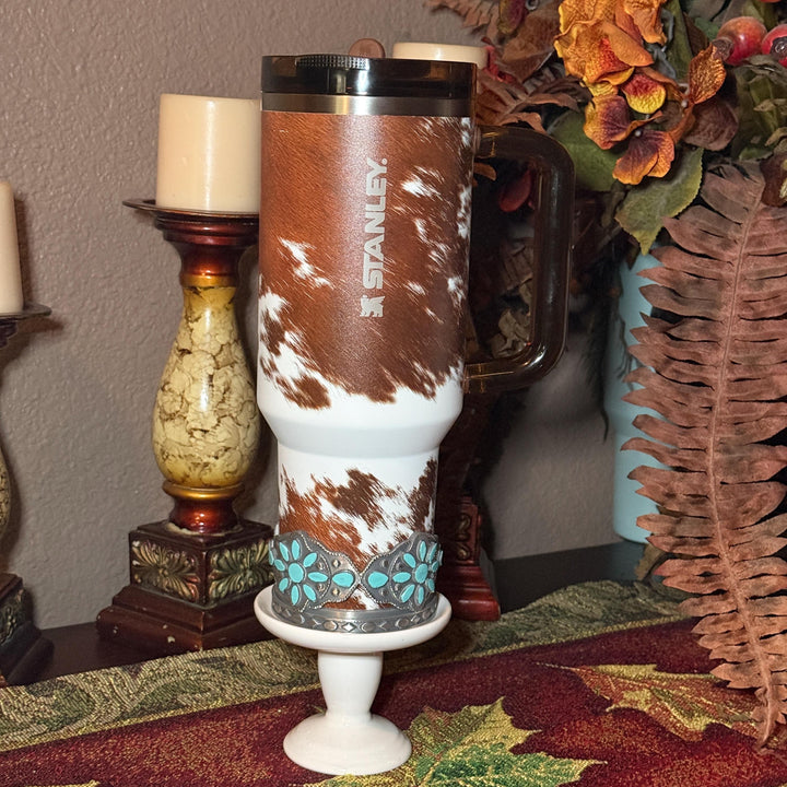 Concho Turquoise Tumbler Boot, Silver and Teal, Drink Sleeve Fit's Stanley, Coldest and HydroJug, Protective Boot