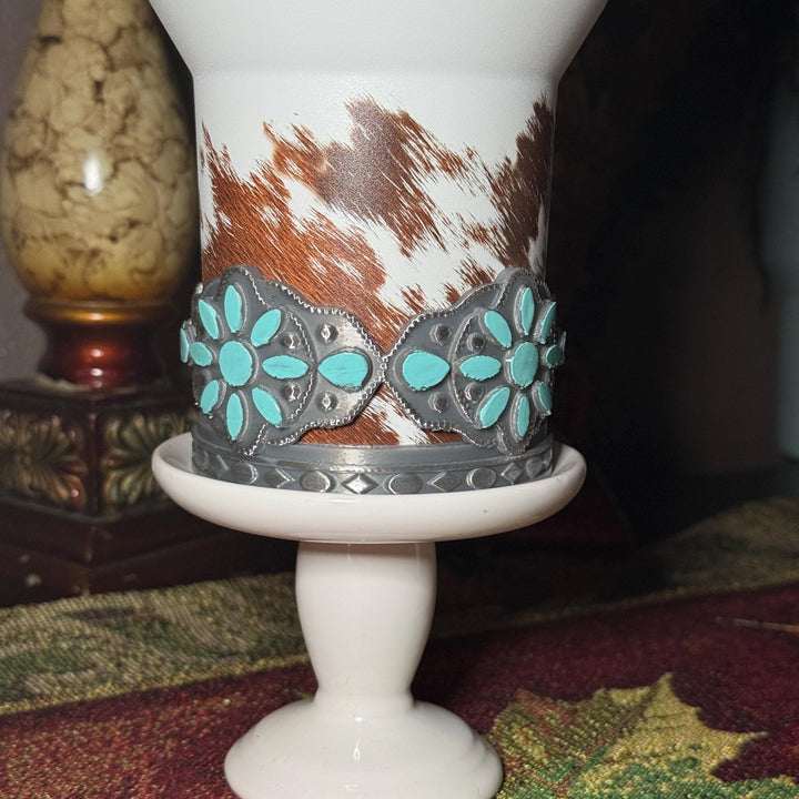 Concho Turquoise Tumbler Boot, Silver and Teal, Drink Sleeve Fit's Stanley, Coldest and HydroJug, Protective Boot