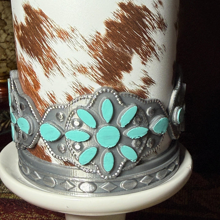 Concho Turquoise Tumbler Boot, Silver and Teal, Drink Sleeve Fit's Stanley, Coldest and HydroJug, Protective Boot