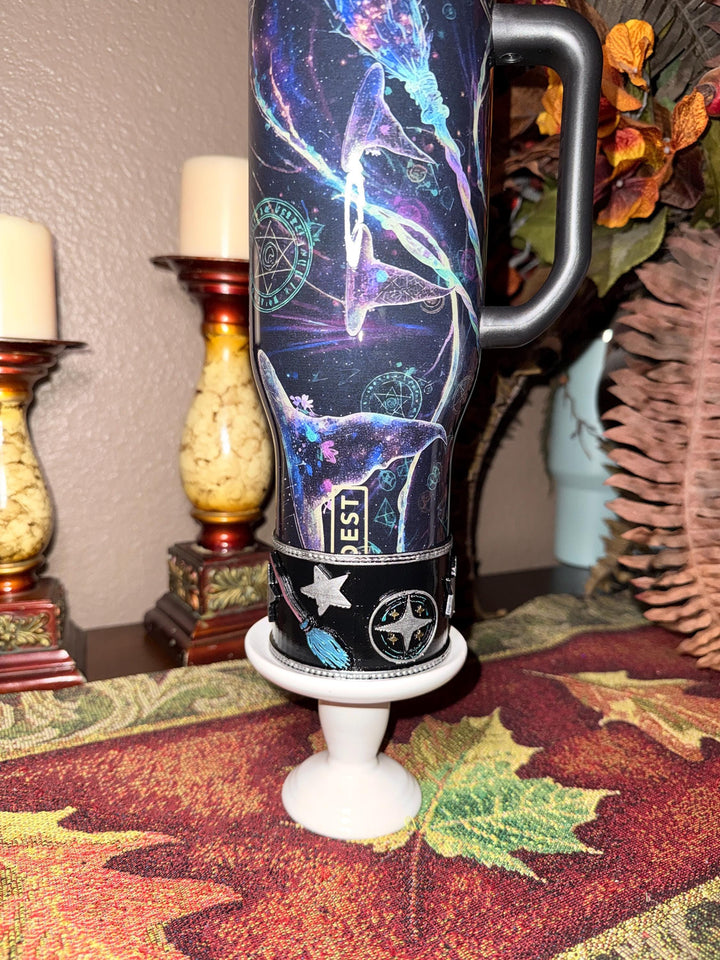 Wizarding Skies Wizard Broom Moon Stars Tumbler boot for Coldest and Stanley Tumblers, unique gift accessories