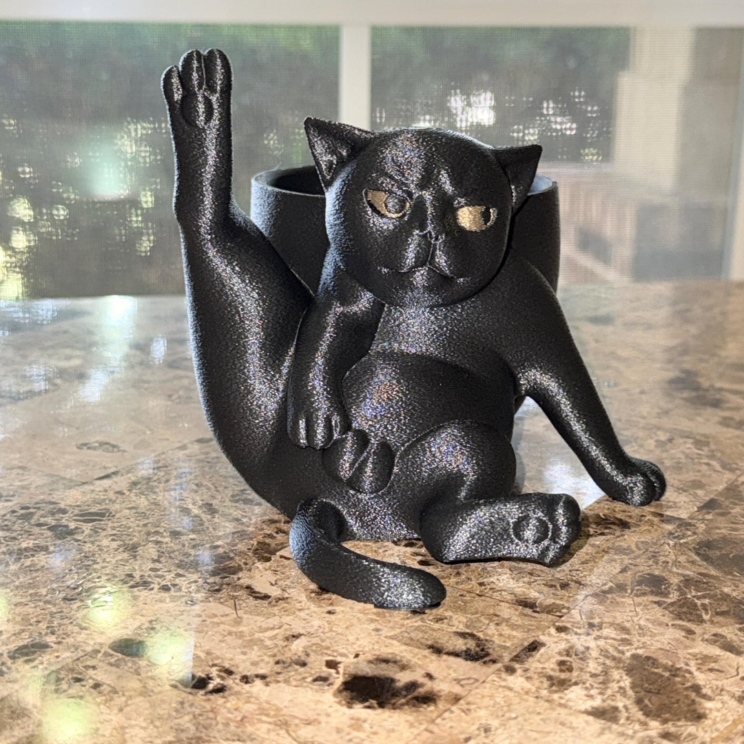 Annoyed Yoga Cat Planter, Funny Cat Succulent Pot, Gothic Black Cat Plant Holder, Quirky Cat Lover Gift, Desk Decor, 3D Printed Planter