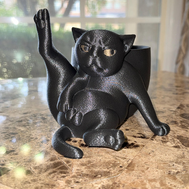 Annoyed Yoga Cat Planter, Funny Cat Succulent Pot, Gothic Black Cat Plant Holder, Quirky Cat Lover Gift, Desk Decor, 3D Printed Planter