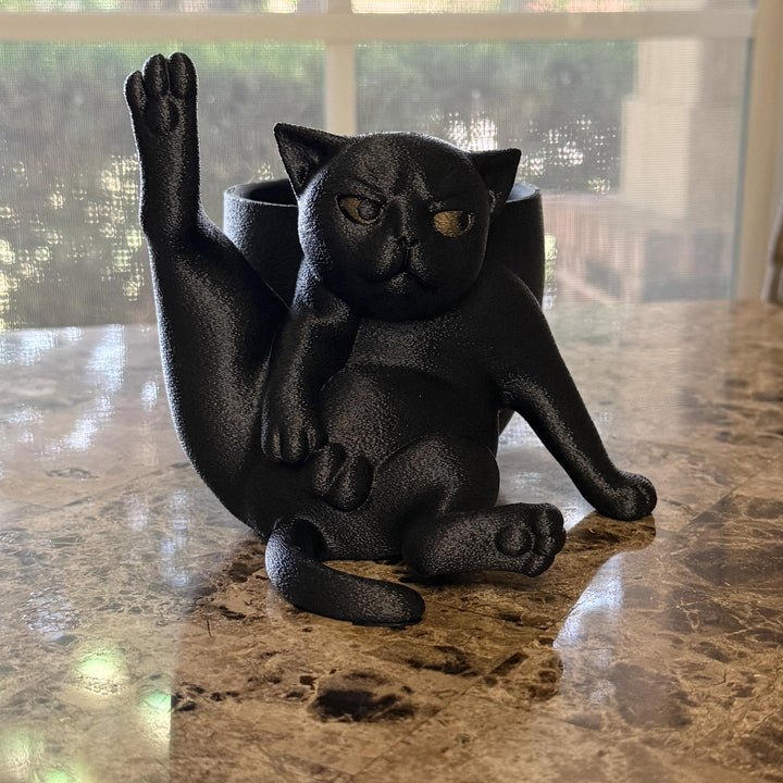 Annoyed Yoga Cat Planter, Funny Cat Succulent Pot, Gothic Black Cat Plant Holder, Quirky Cat Lover Gift, Desk Decor, 3D Printed Planter